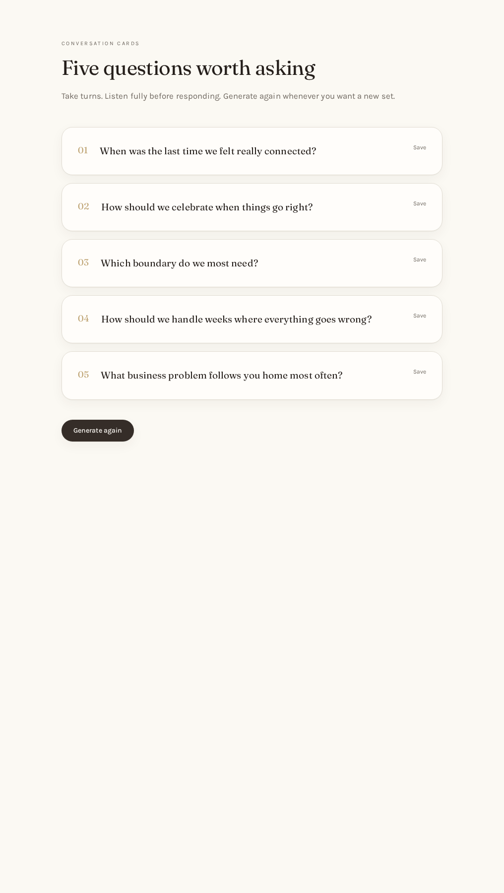 Conversation cards inside the digital workbook