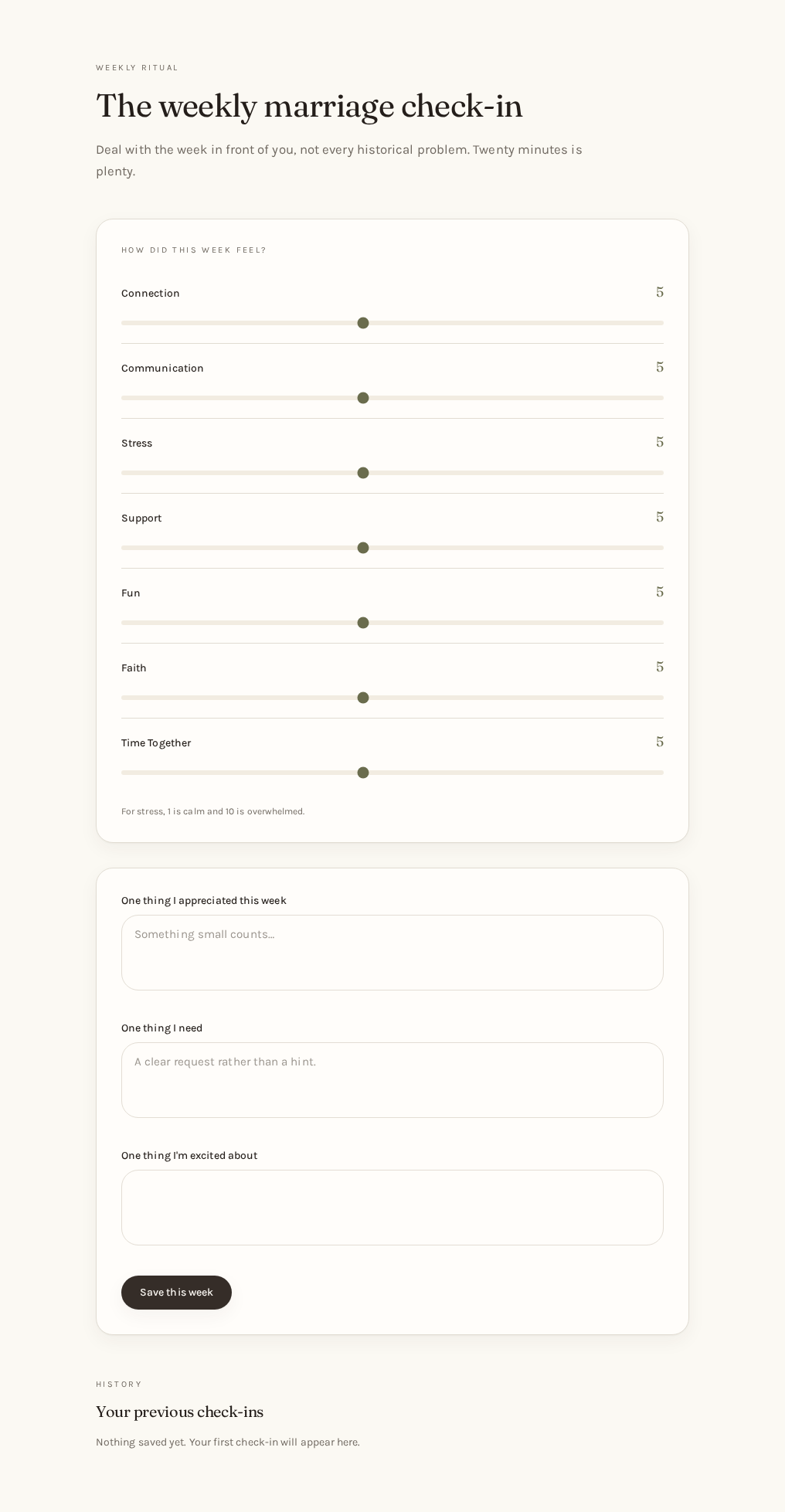 The weekly marriage check-in inside the digital workbook